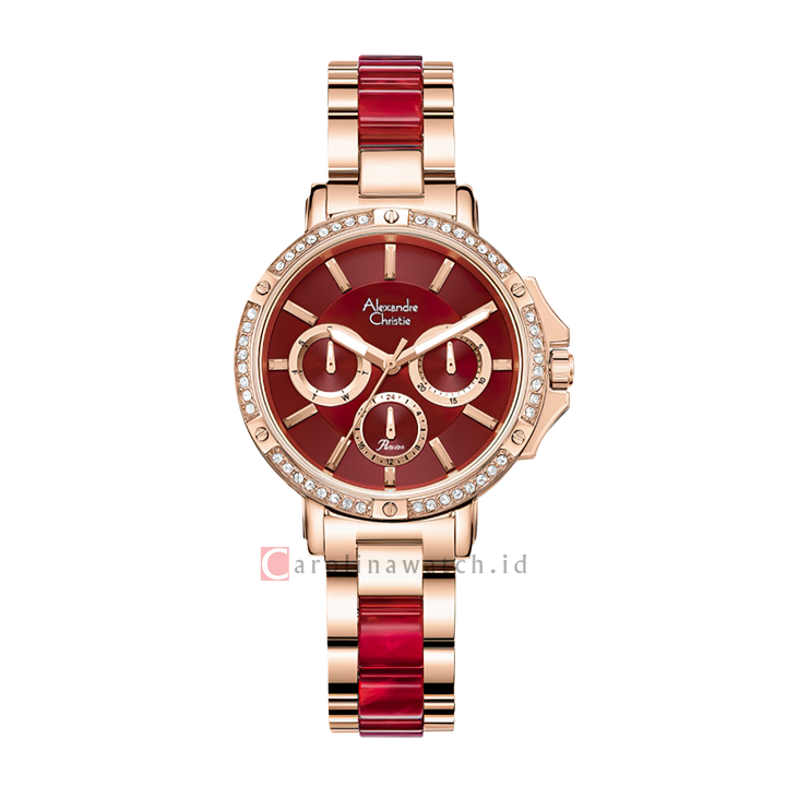 Jam Tangan Alexandre Christie Passion AC 2B78 BFBRGRE Women Red Dial Dual Tone Stainless Steel Strap