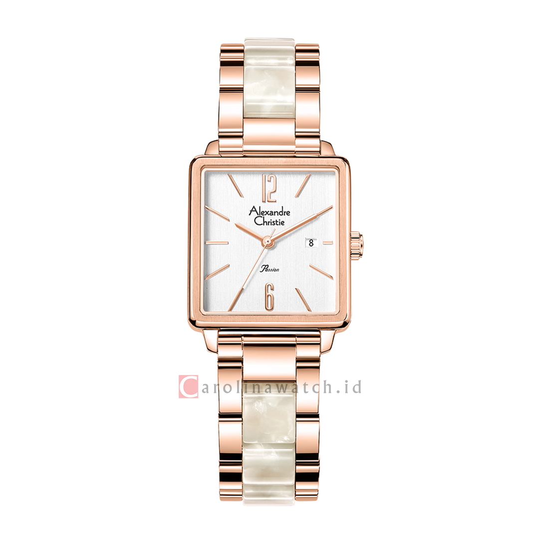 Jam Tangan Alexandre Christie Passion AC 2B80 LDBRGSL Women White Dial Dual Tone Stainless Steel Strap