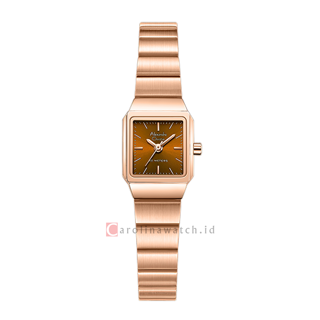 Jam Tangan Alexandre Christie AC 2B81 LHBRGBO Women Brown Dial Rose Gold Stainless Steel Strap