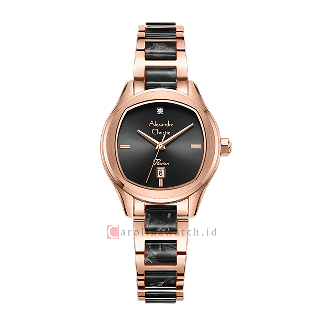 Jam Tangan Alexandre Christie Passion AC 2B82 LDBRGBA Women Black Dial Dual Tone Stainless Steel Strap