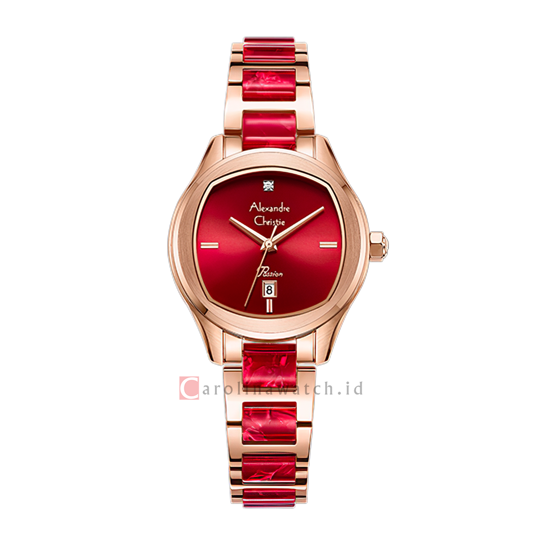 Jam Tangan Alexandre Christie Passion AC 2B82 LDBRGRE Women Red Dial Dual Tone Stainless Steel Strap