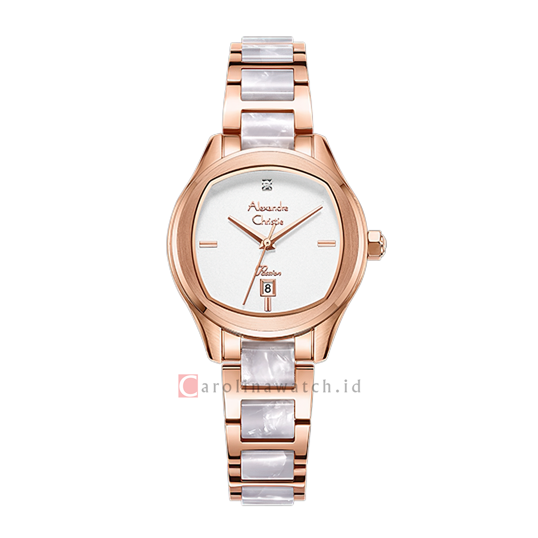 Jam Tangan Alexandre Christie Passion AC 2B82 LDBRGSL Women White Dial Dual Tone Stainless Steel Strap
