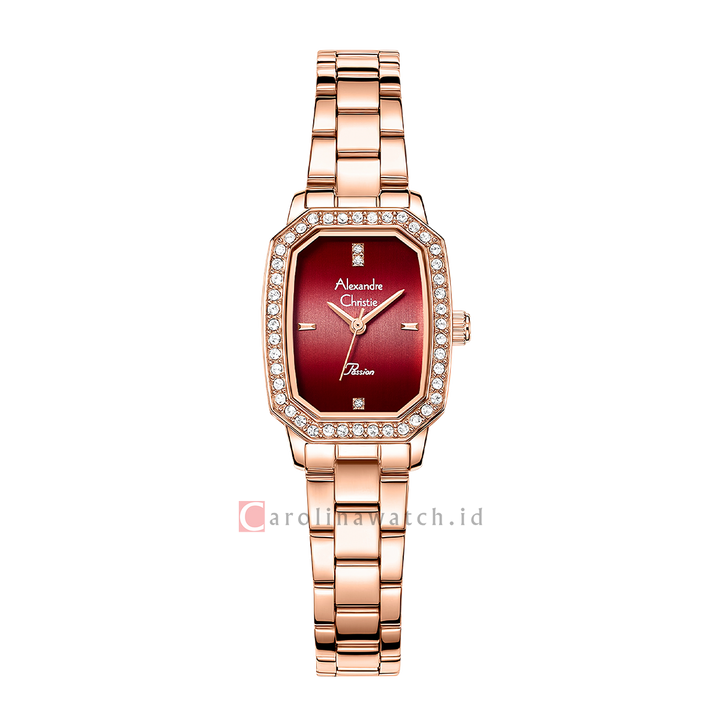 Jam Tangan Alexandre Christie Passion AC 2B84 LHBRGRE Women Red Dial Rose Gold Stainless Steel Strap