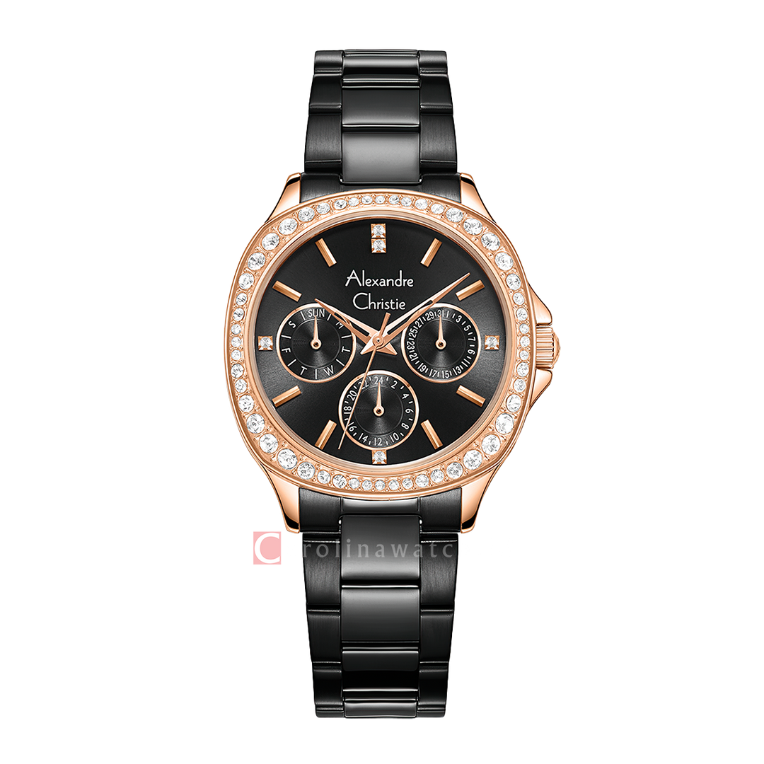 Jam Tangan Alexandre Christie AC 2B85 BFBBRDG Women Black Dial Black Stainless Steel Strap