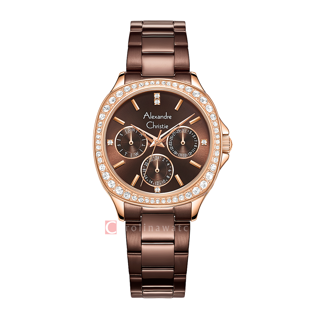 Jam Tangan Alexandre Christie AC 2B85 BFBROBO Women Brown Dial Brown Stainless Steel Strap