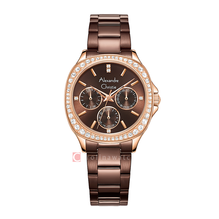 Jam Tangan Alexandre Christie AC 2B85 BFBROBO Women Brown Dial Brown Stainless Steel Strap