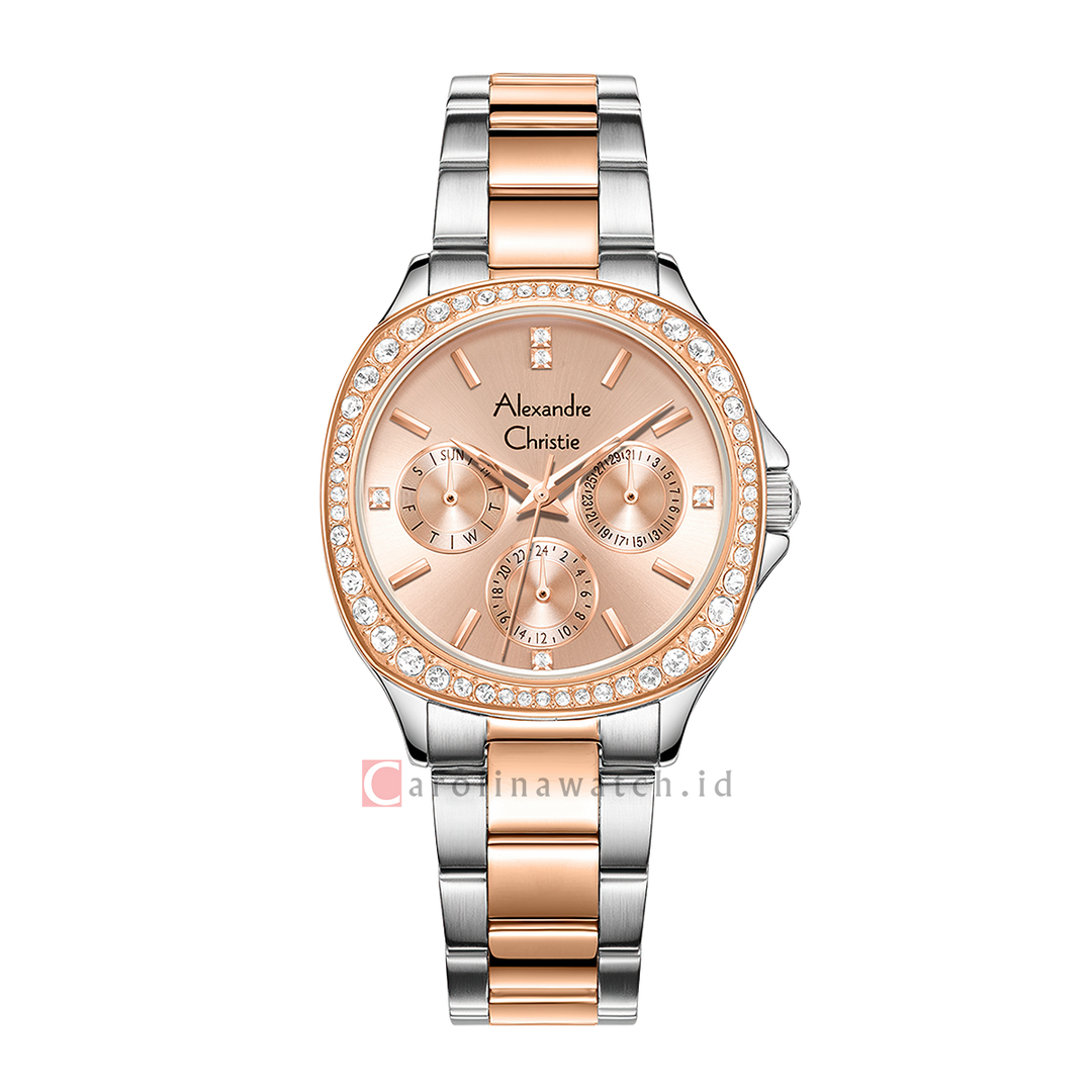Jam Tangan Alexandre Christie AC 2B85 BFBTRLN Women Rose Gold Dial Dual Tone Stainless Steel Strap