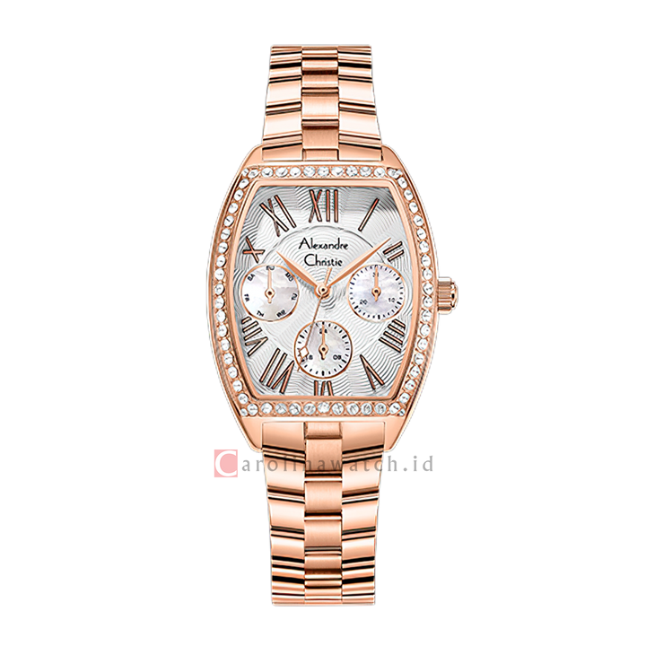 Jam Tangan Alexandre Christie AC 2B86 BFBRGSL Women Silver White Dial Rose Gold Stainless Steel Strap