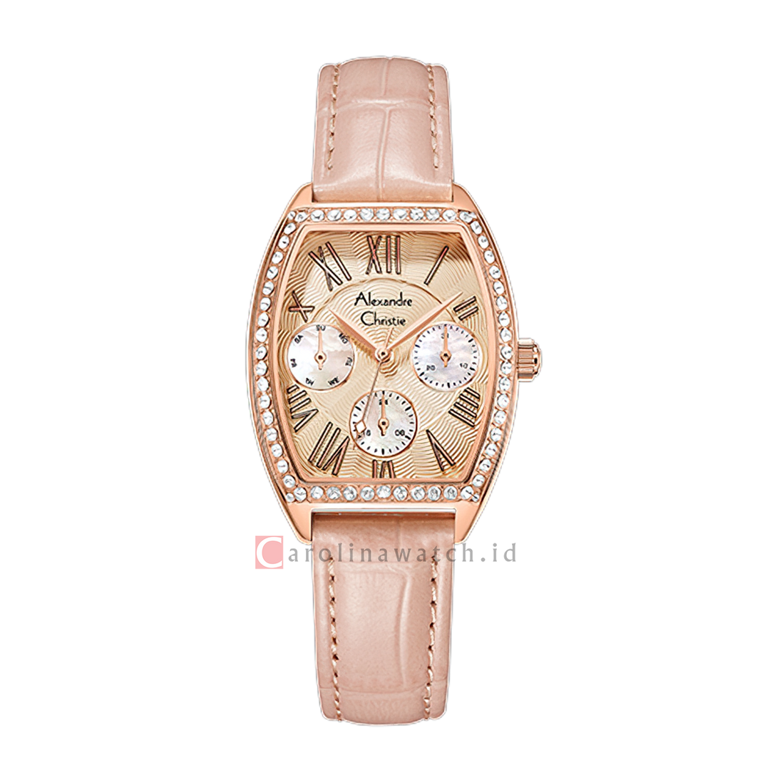 Jam Tangan Alexandre Christie AC 2B86 BFLRGPN Women Rose Gold Dial Pink Leather Strap