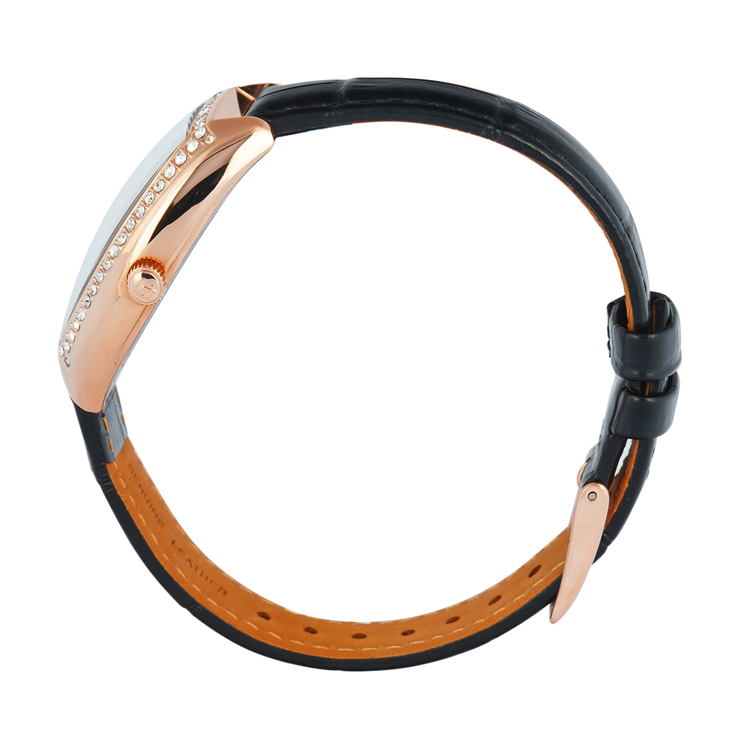 Jam Tangan Alexandre Christie AC 2B86 BFLRGSLBA Women Silver White Dial Black Leather Strap