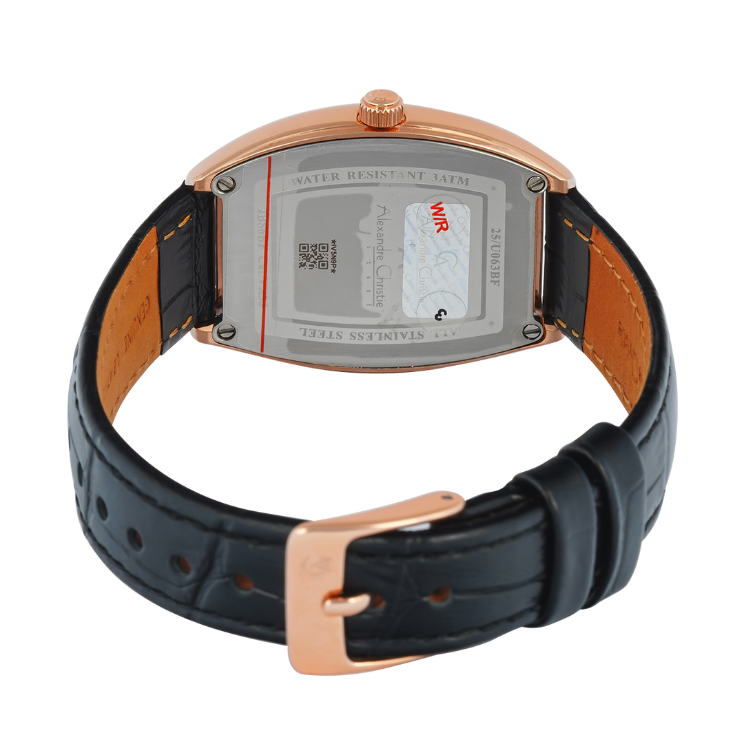 Jam Tangan Alexandre Christie AC 2B86 BFLRGSLBA Women Silver White Dial Black Leather Strap