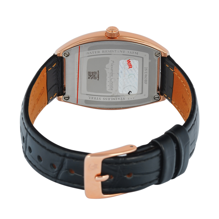 Jam Tangan Alexandre Christie AC 2B86 BFLRGSLBA Women Silver White Dial Black Leather Strap