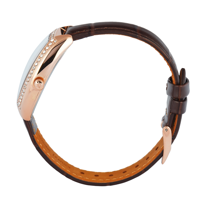 Jam Tangan Alexandre Christie AC 2B86 BFLRGSLBO Women Silver White Dial Brown Leather Strap