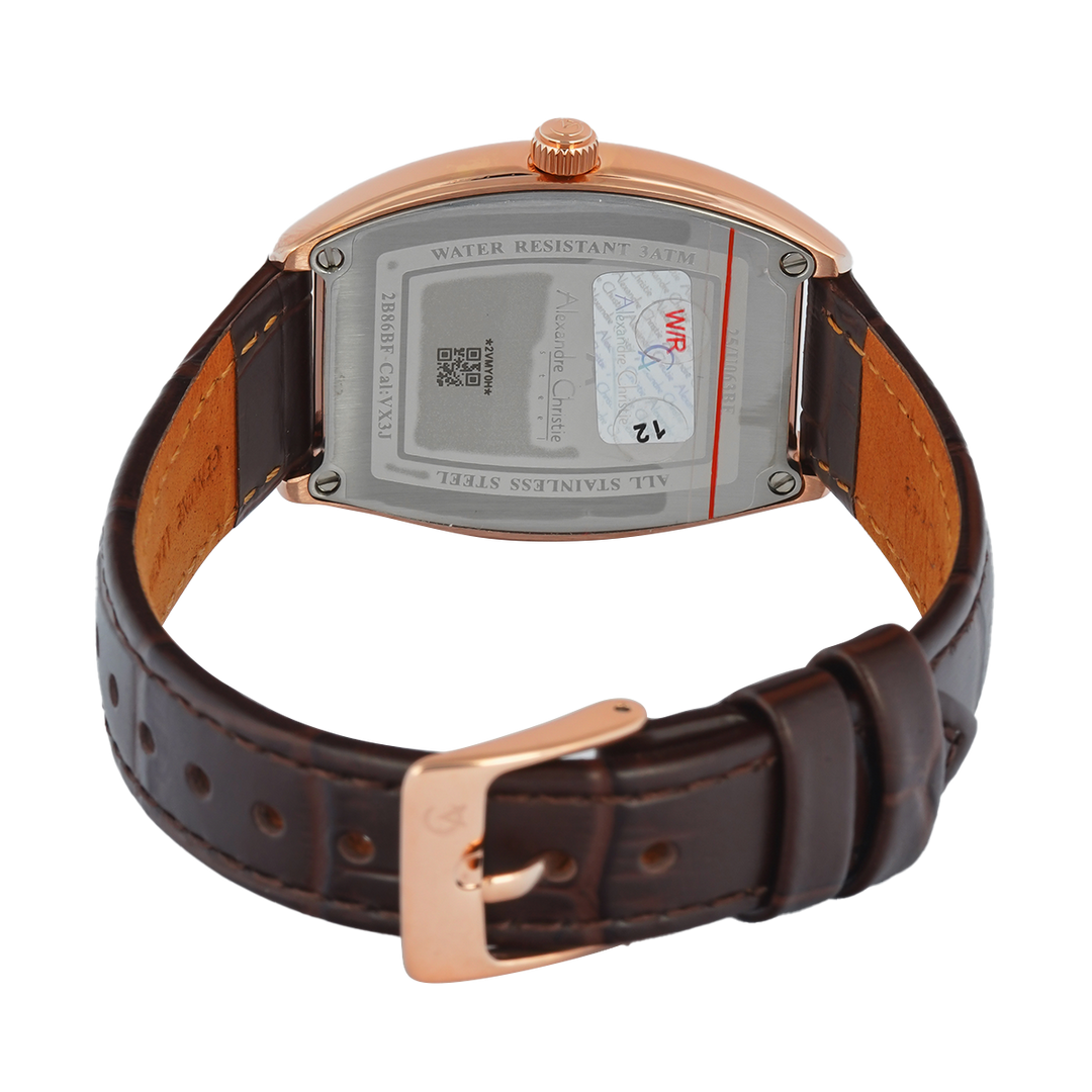 Jam Tangan Alexandre Christie AC 2B86 BFLRGSLBO Women Silver White Dial Brown Leather Strap