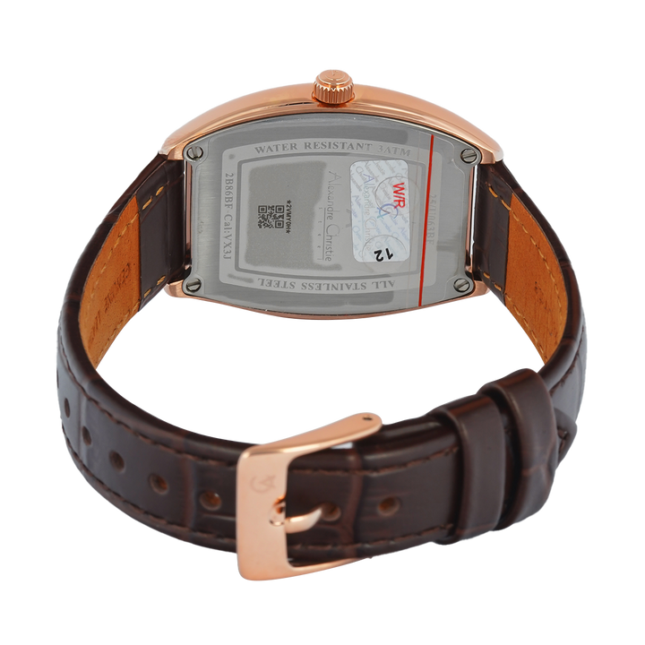 Jam Tangan Alexandre Christie AC 2B86 BFLRGSLBO Women Silver White Dial Brown Leather Strap