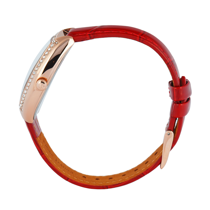 Jam Tangan Alexandre Christie AC 2B86 BFLRGSLRE Women Silver White Dial Red Leather Strap