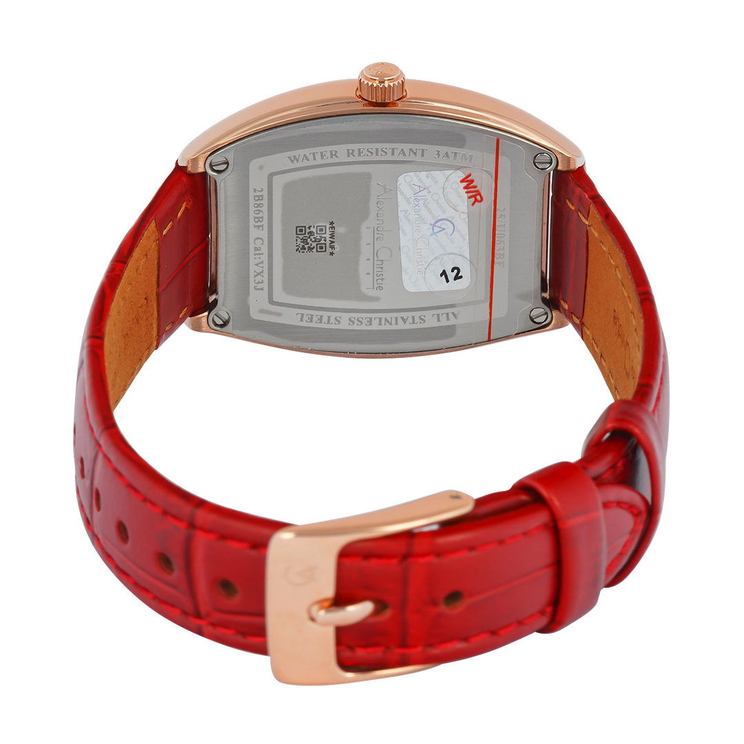 Jam Tangan Alexandre Christie AC 2B86 BFLRGSLRE Women Silver White Dial Red Leather Strap