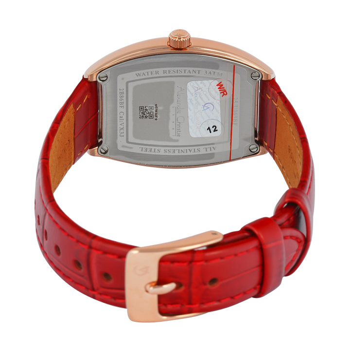 Jam Tangan Alexandre Christie AC 2B86 BFLRGSLRE Women Silver White Dial Red Leather Strap