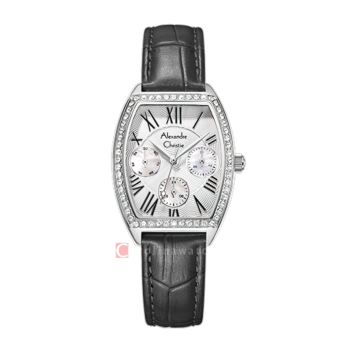 Jam Tangan Alexandre Christie AC 2B86 BFLSSSLBA Women Silver White Dial Black Leather Strap