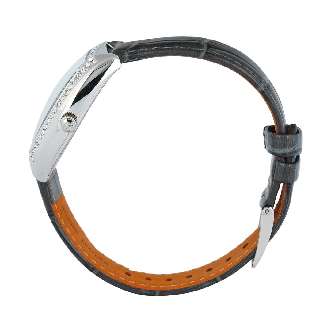 Jam Tangan Alexandre Christie AC 2B86 BFLSSSLBA Women Silver White Dial Black Leather Strap