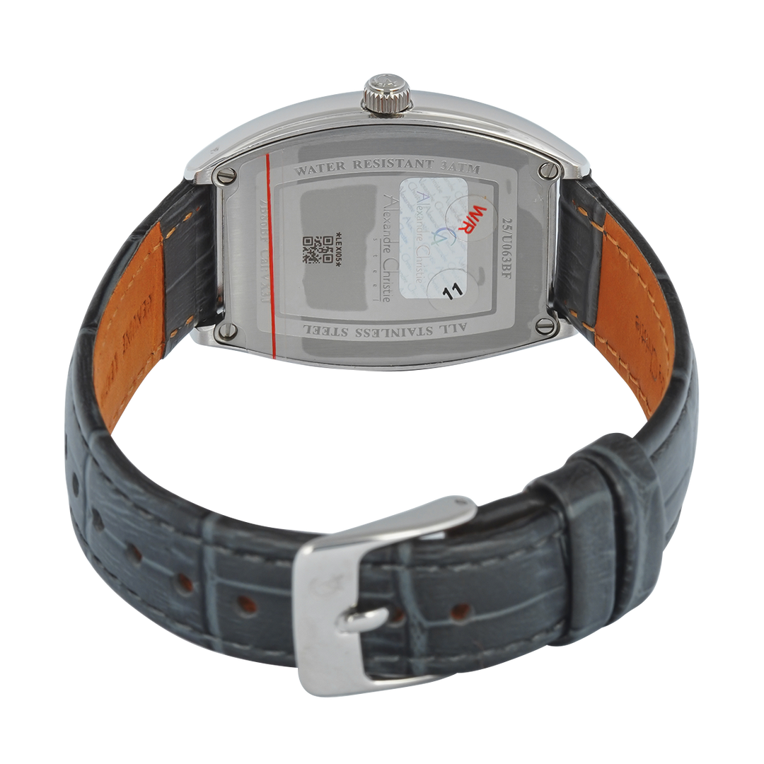 Jam Tangan Alexandre Christie AC 2B86 BFLSSSLBA Women Silver White Dial Black Leather Strap