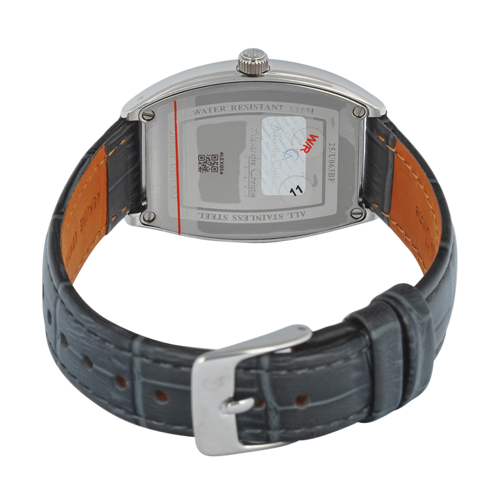 Jam Tangan Alexandre Christie AC 2B86 BFLSSSLBA Women Silver White Dial Black Leather Strap