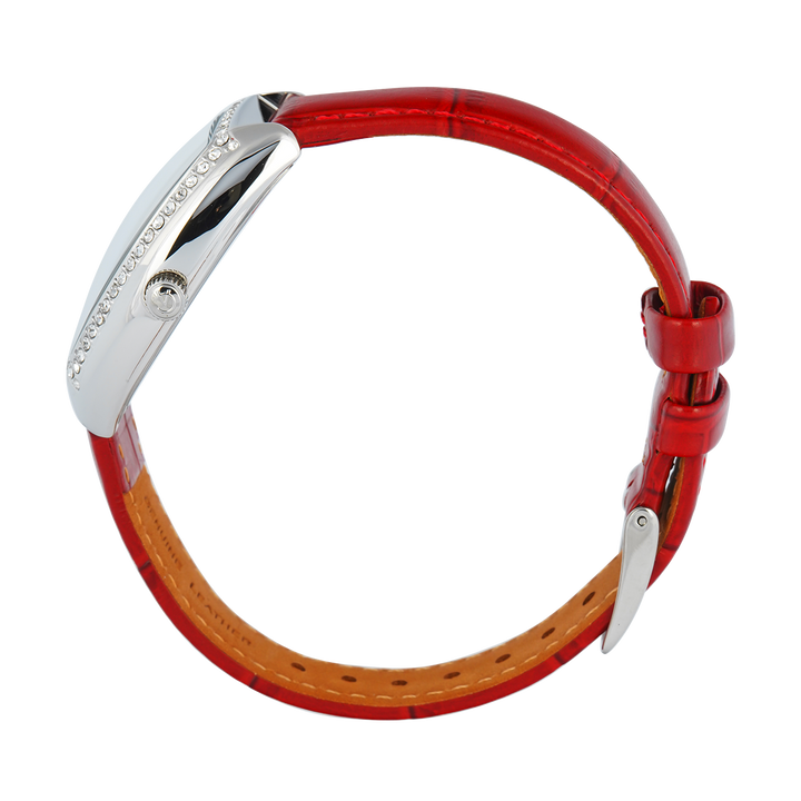 Jam Tangan Alexandre Christie AC 2B86 BFLSSSLRE Women Silver White Dial Red Leather Strap