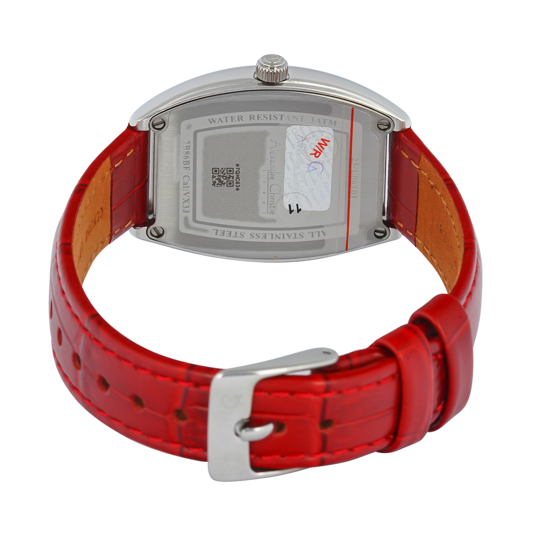 Jam Tangan Alexandre Christie AC 2B86 BFLSSSLRE Women Silver White Dial Red Leather Strap