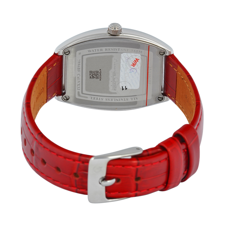 Jam Tangan Alexandre Christie AC 2B86 BFLSSSLRE Women Silver White Dial Red Leather Strap
