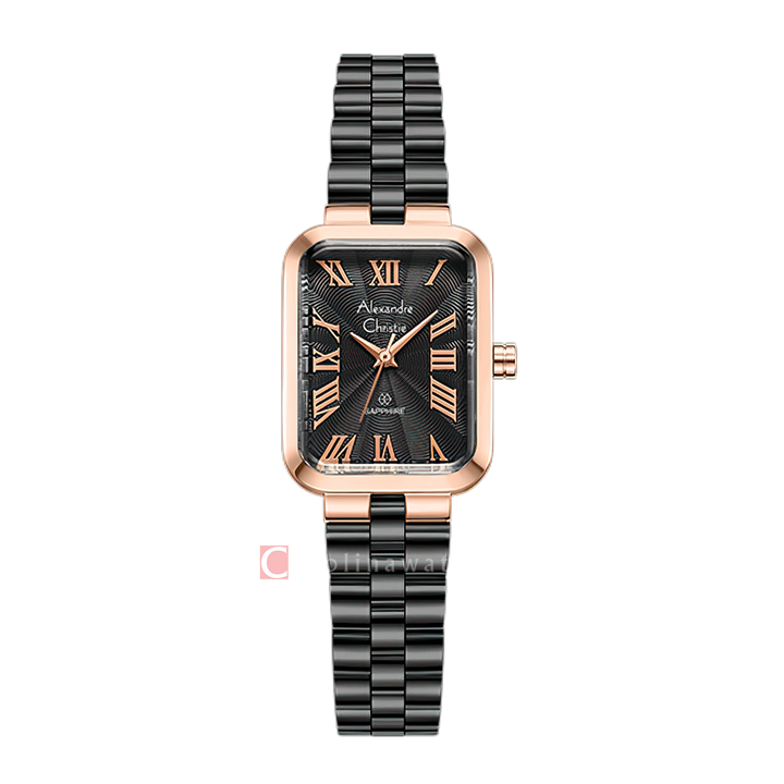 Jam Tangan Alexandre Christie Passion AC 2B87 LHBBRDG Sapphire Women Black Dial Black Stainless Steel Strap