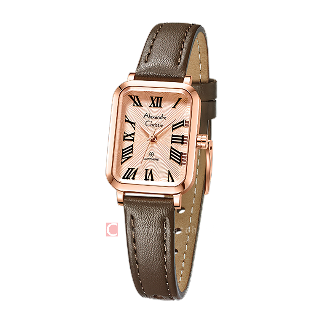 Jam Tangan Alexandre Christie Passion AC 2B87 LHLRGLN Sapphire Women Rose Gold Dial Brown Leather Strap