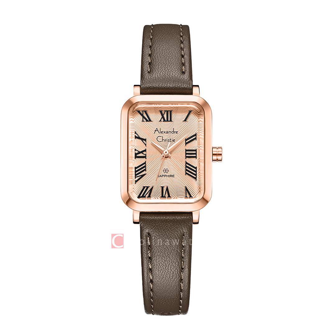 Jam Tangan Alexandre Christie Passion AC 2B87 LHLRGLN Sapphire Women Rose Gold Dial Brown Leather Strap