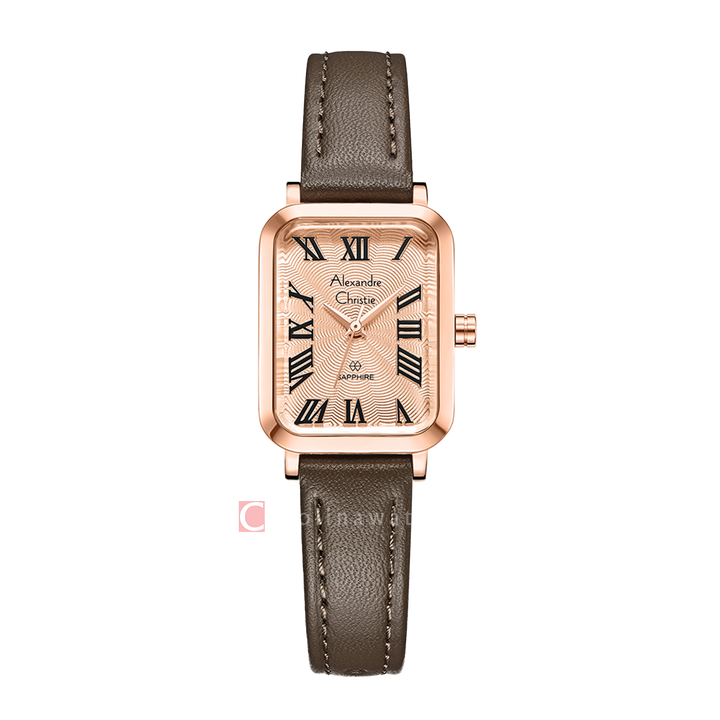 Jam Tangan Alexandre Christie Passion AC 2B87 LHLRGLN Sapphire Women Rose Gold Dial Brown Leather Strap