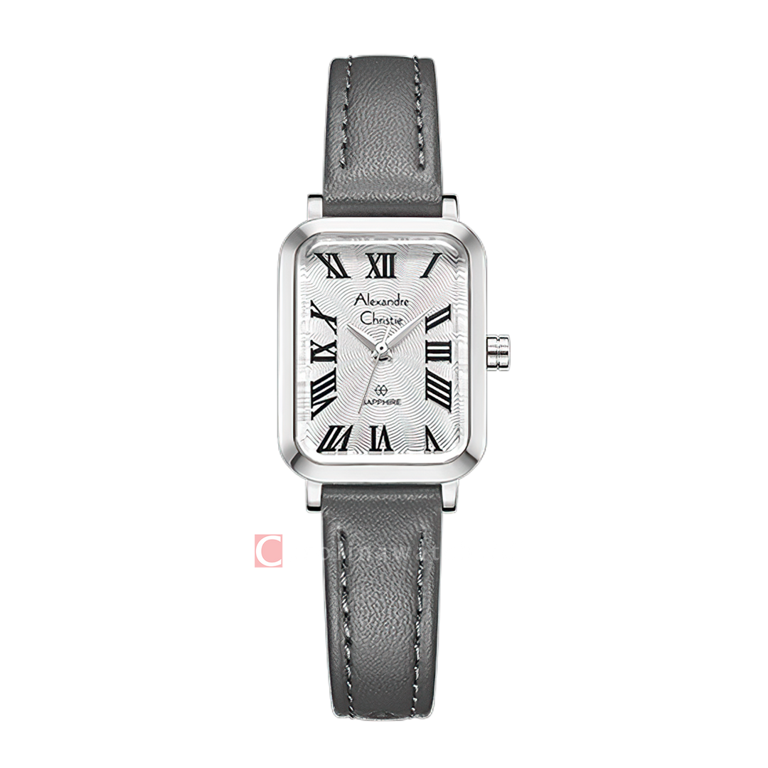 Jam Tangan Alexandre Christie Passion AC 2B87 LHLSSSL Sapphire Women Silver White Dial Black Leather Strap
