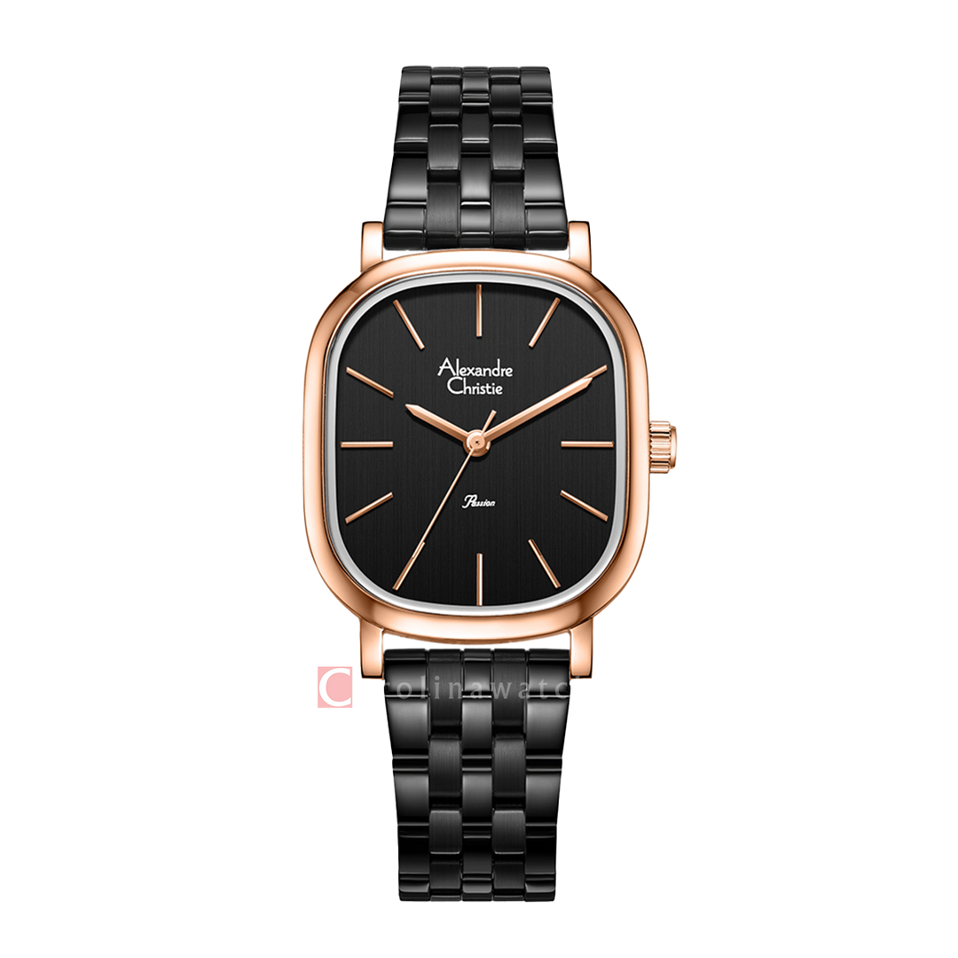 Jam Tangan Alexandre Christie Passion AC 2B89 LHBBRBA Women Black Dial Black Stainless Steel Strap
