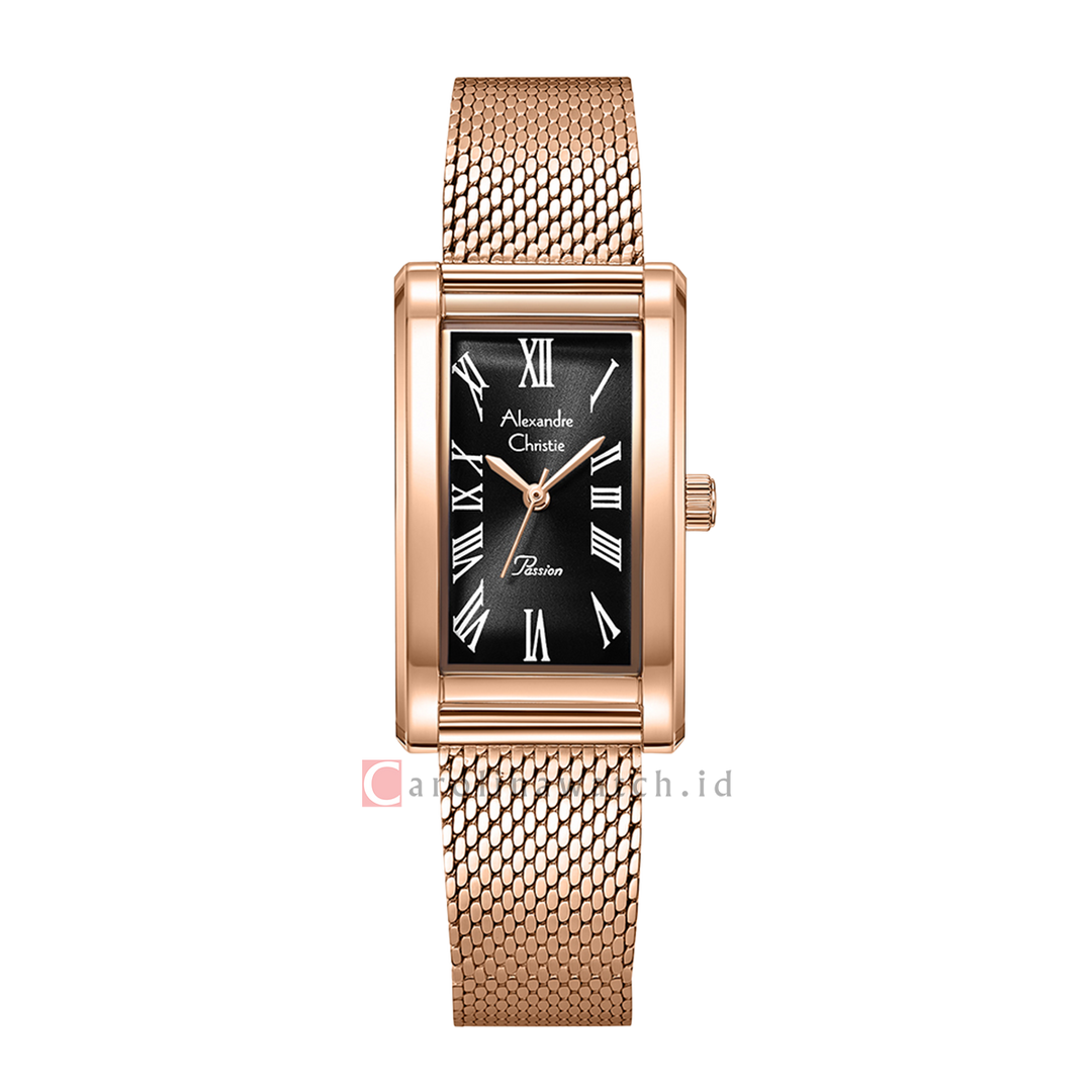 Jam Tangan Alexandre Christie Passion AC 2B94 LHBRGBA Women Black Dial Rose Gold Stainless Steel Strap