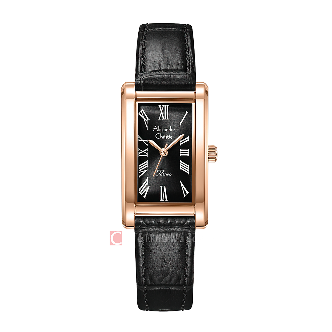 Jam Tangan Alexandre Christie Passion AC 2B94 LHLRGBA Women Black Dial Black Leather Strap