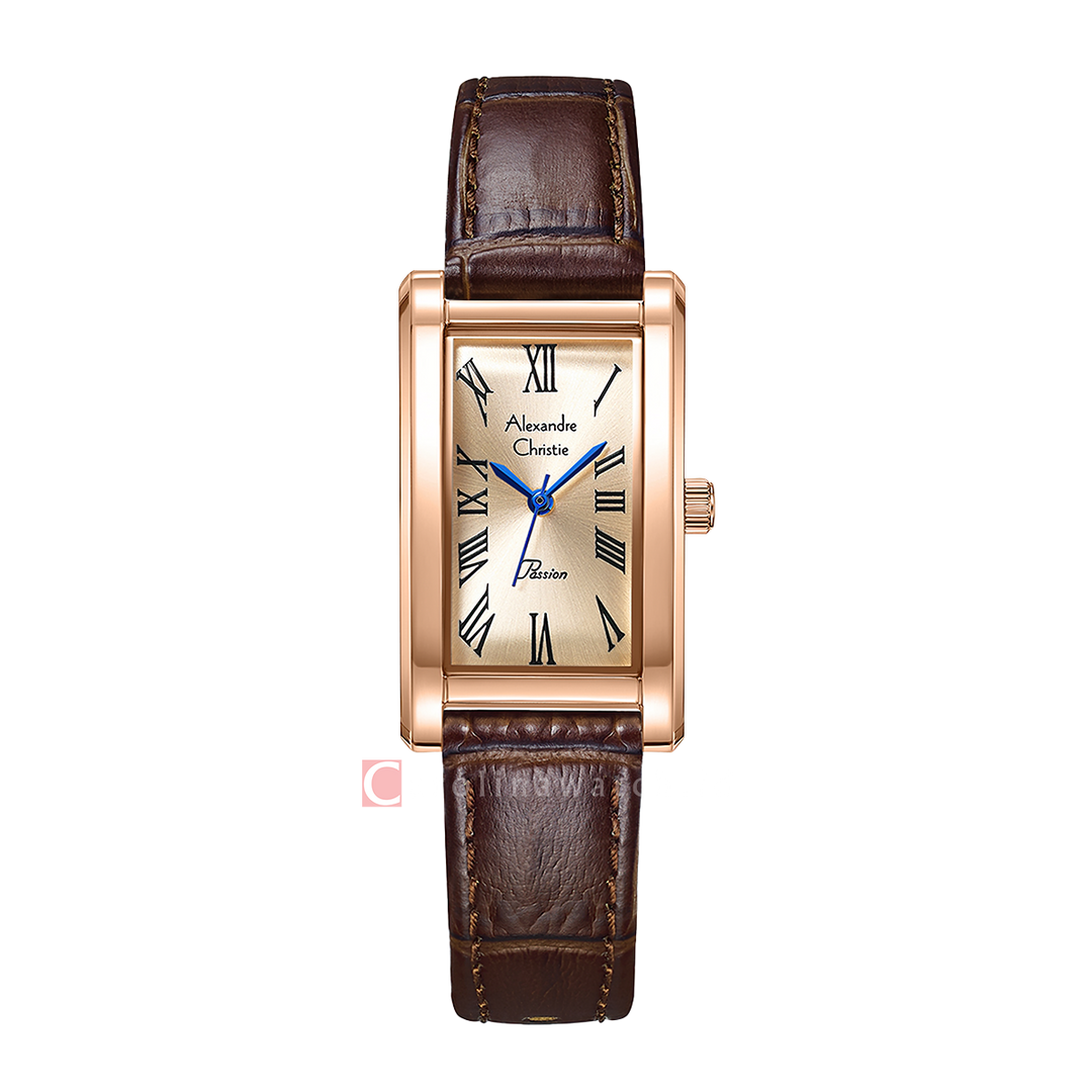 Jam Tangan Alexandre Christie Passion AC 2B94 LHLRGLN Women Gold Dial Brown Leather Strap