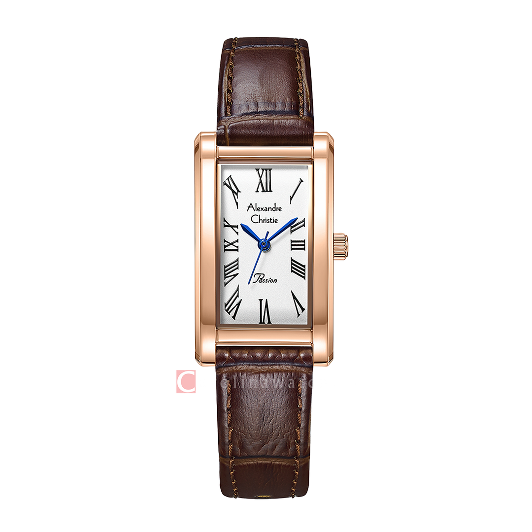 Jam Tangan Alexandre Christie Passion AC 2B94 LHLRGSL Women Silver White Dial Brown Leather Strap