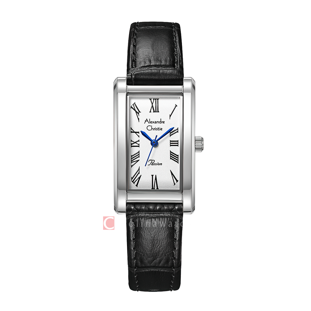 Jam Tangan Alexandre Christie Passion AC 2B94 LHLSSSL Women Silver White Dial Black Leather Strap