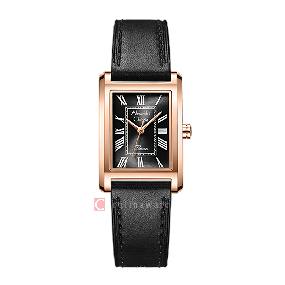 Jam Tangan Alexandre Christie Passion AC 2B98 LHLRGBA Women Black Dial Black Leather Strap