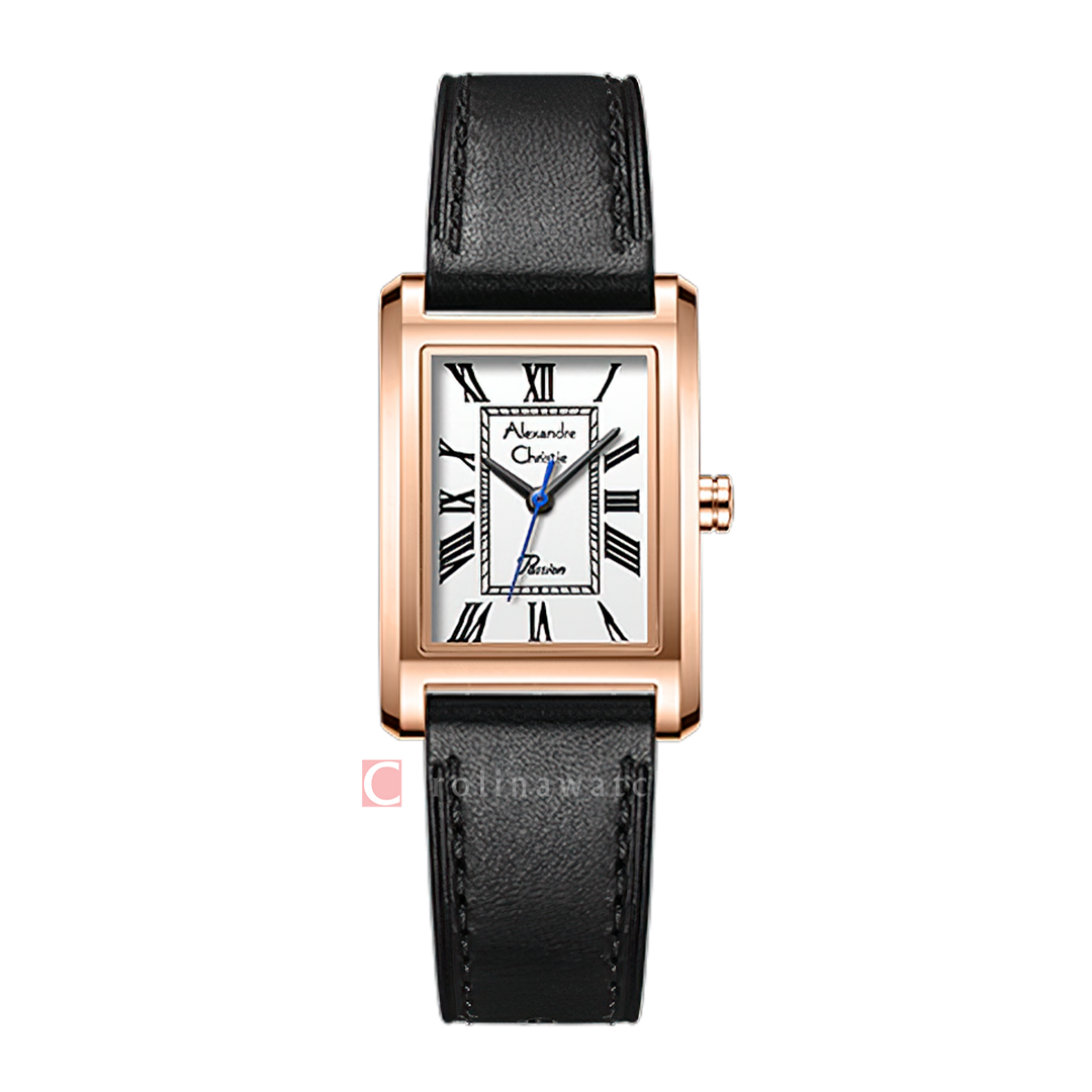 Jam Tangan Alexandre Christie Passion AC 2B98 LHLRGSL Women Silver White Dial Black Leather Strap