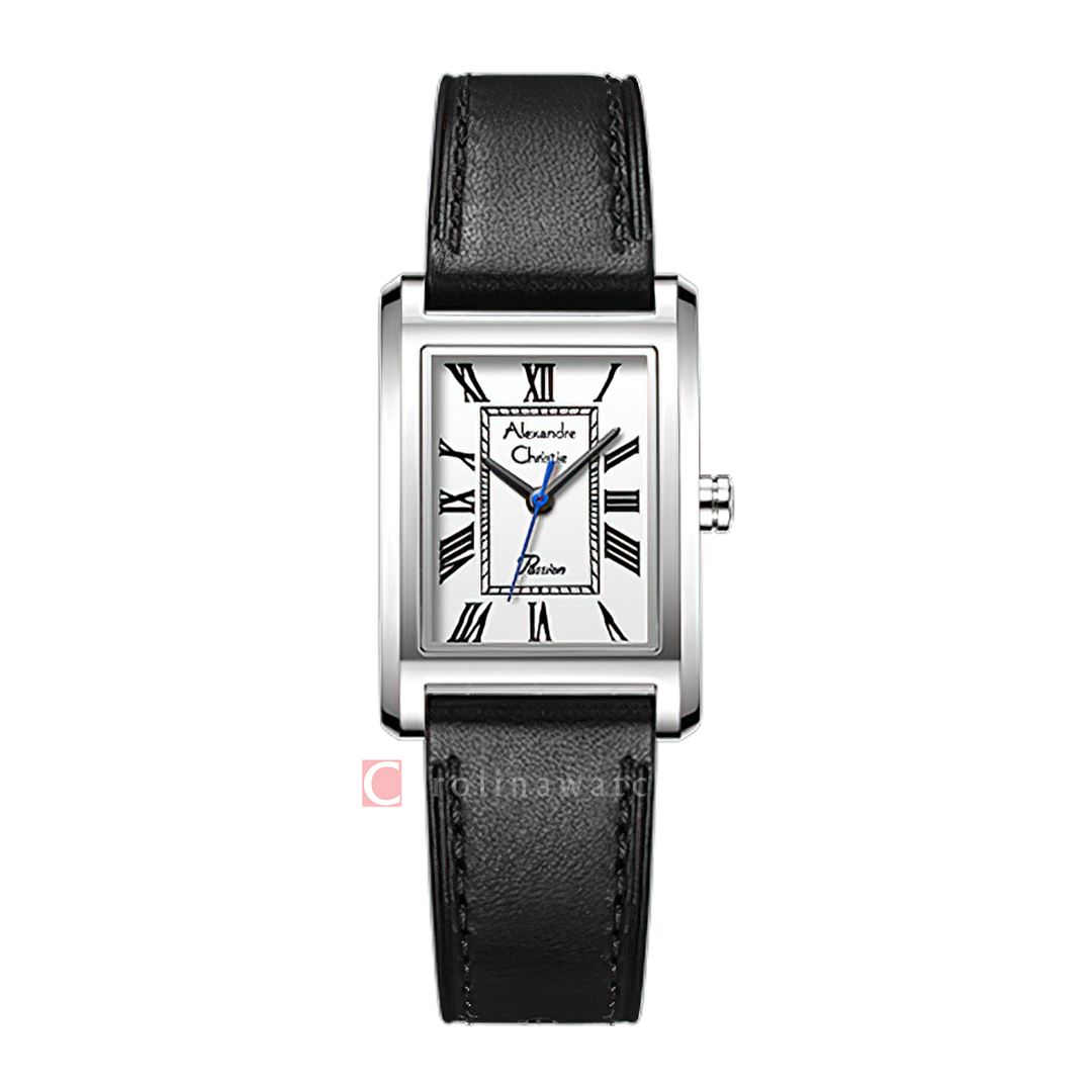 Jam Tangan Alexandre Christie Passion AC 2B98 LHLSSSL Women Silver White Dial Black Leather Strap