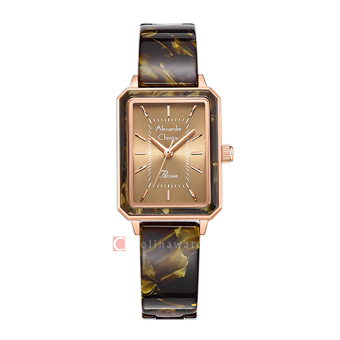 Jam Tangan Alexandre Christie Passion AC 2B99 LHBRGLOBO Women Gold Dial Brown Stainless Steel Strap
