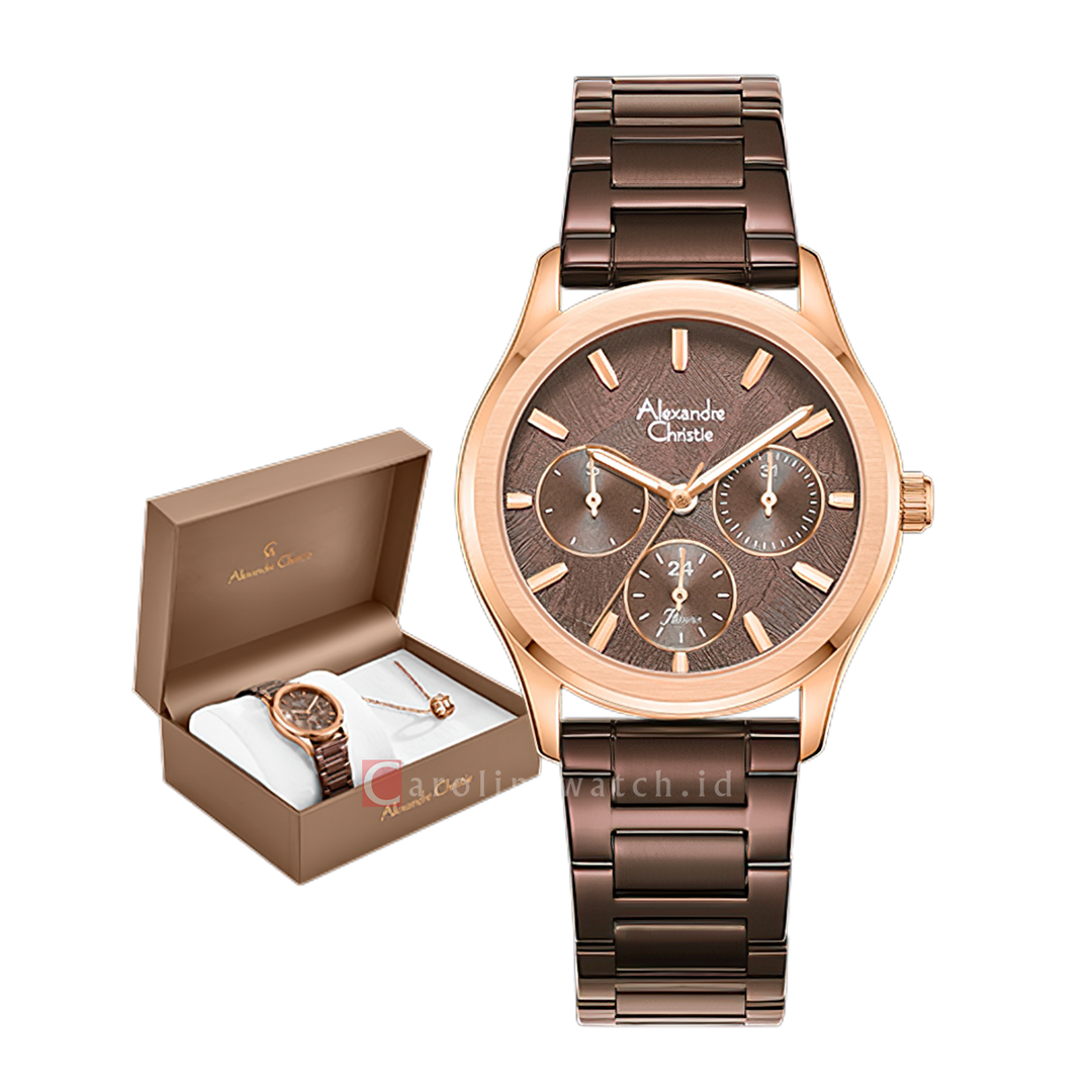 Jam Tangan Alexandre Christie Passion AC 2C01 BFBROBO Women Brown Dial Brown Stainless Steel Strap