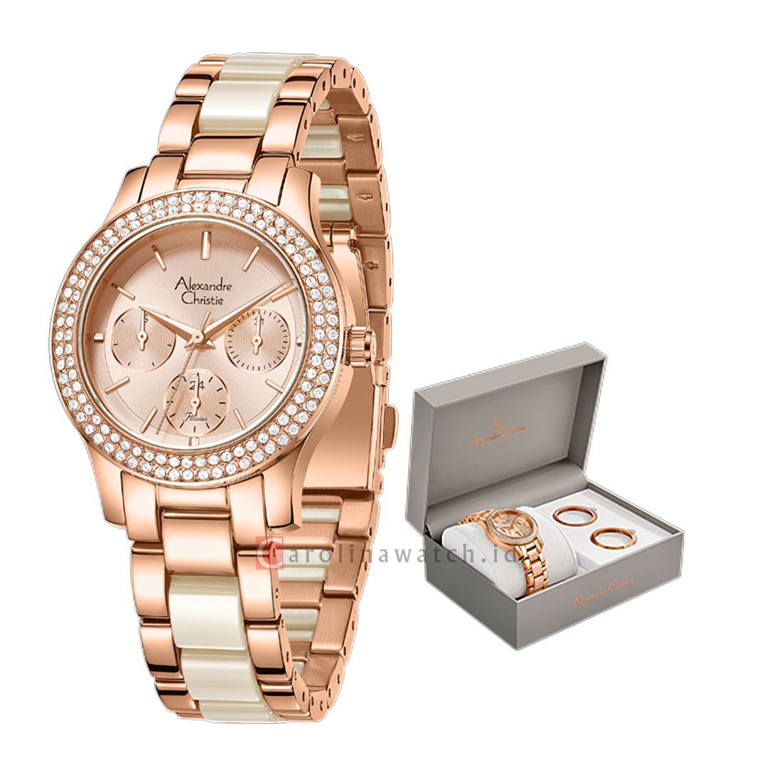 Jam Tangan Alexandre Christie Passion AC 2C02 BFBRGRGIV Women Analog Dial Dual Tone Stainless Steel Strap