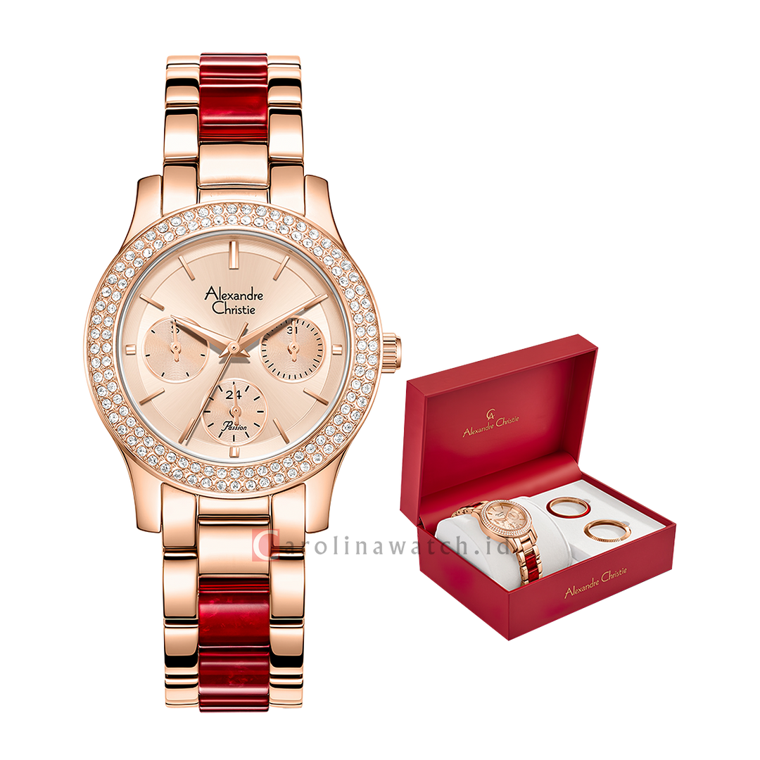 Jam Tangan Alexandre Christie Passion AC 2C02 BFBRGRGRE Women Rose Gold Dial Dual Tone Stainless Steel Strap