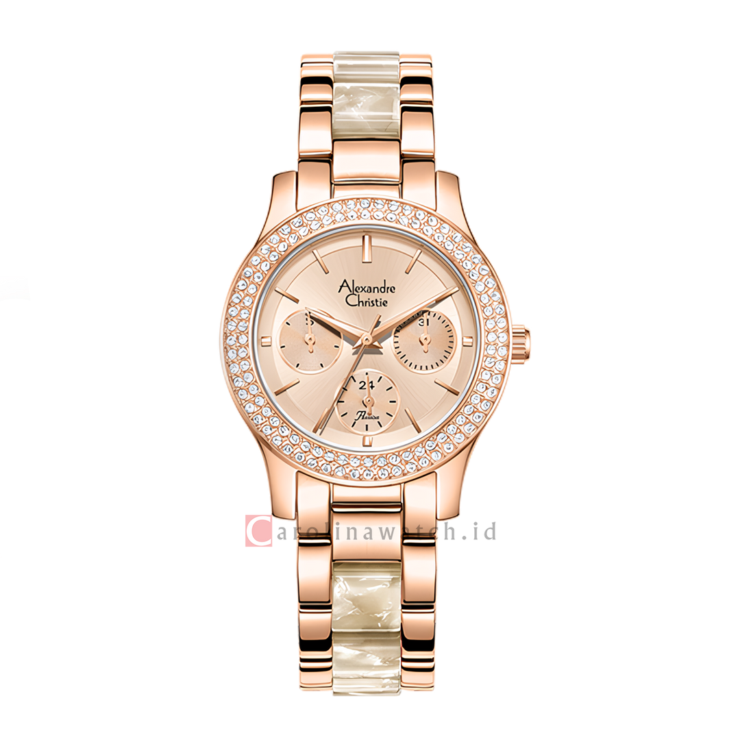 Jam Tangan Alexandre Christie Passion AC 2C02 BFBRGRGSL Women Rose Gold Dial Dual Tone Stainless Steel Strap