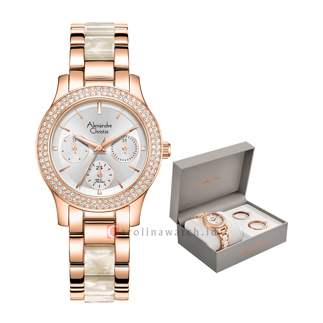 Jam Tangan Alexandre Christie Passion AC 2C02 BFBRGSL Women Silver White Dial Dual Tone Stainless Steel Strap