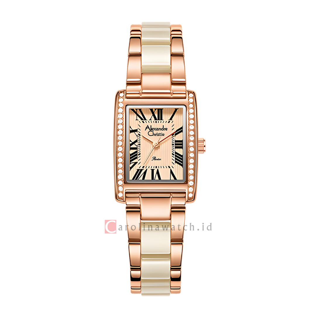 Jam Tangan Alexandre Christie AC 2C03 LHBRGRGIV Women Rose Gold Dial Dual Tone Stainless Steel Strap